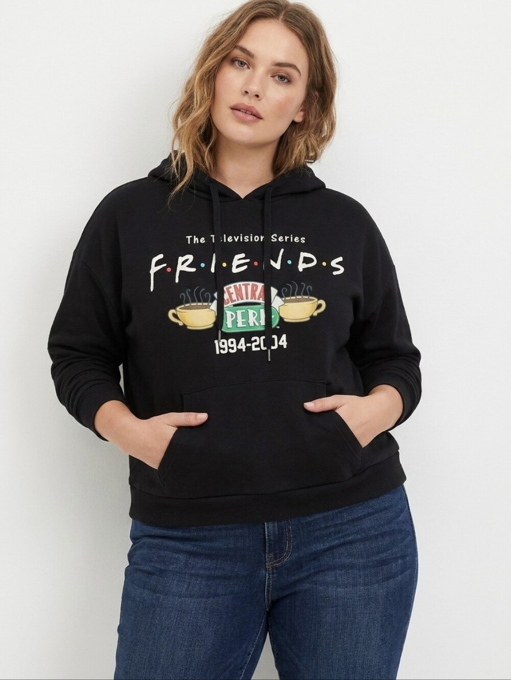 FRIENDS Black Crewneck Hoodie with Central Perk Graphic Size 1X